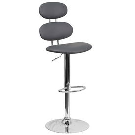 Contemporary Gray Vinyl Adjustable Height Barstool with Ellipse Back and Chrome Base, CH-112280-GY-GG