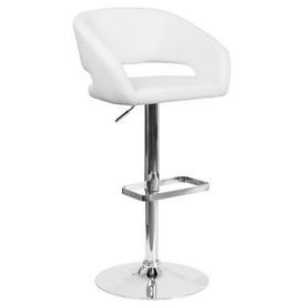 Contemporary White Vinyl Adjustable Height Barstool with Rounded Mid-Back and Chrome Base, CH-122070-WH-GG Contemporary White Vinyl Adjustable Height Barstool with Rounded Mid-Back and Chrome Base, CH-122070-WH-GG