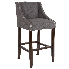 Carmel Series 30" High Transitional Walnut Barstool with Accent Nail Trim in Dark Gray Fabric, CH-182020-30-DKGY-F-GG Carmel Series 30" High Transitional Walnut Barstool with Accent Nail Trim in Dark Gray Fabric, CH-182020-30-DKGY-F-GG
