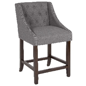 Carmel Series 24" High Transitional Tufted Walnut Counter Height Stool with Accent Nail Trim in Dark Gray Fabric