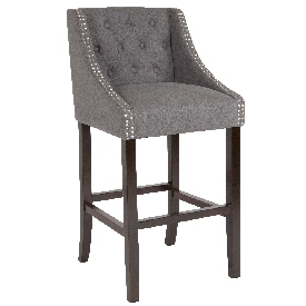 Carmel Series 30" High Transitional Tufted Walnut Barstool with Accent Nail Trim in Dark Gray Fabric, CH-182020-T-30-DKGY-F-GG Carmel Series 30" High Transitional Tufted Walnut Barstool with Accent Nail Trim in Dark Gray Fabric, CH-182020-T-30-DKGY-F-GG