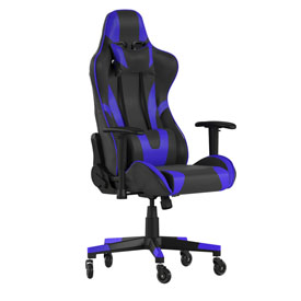 X20 Gaming Chair Racing Office Computer PC Adjustable Chair with Reclining Back and Transparent Roller Wheels in Blue LeatherSoft, CH-187230-1-BL-RLB-GG