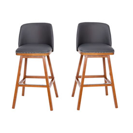 Julia Set of 2 Transitional 30 Inch LeatherSoft Upholstered Barstools with Silver Nailhead Trim and Walnut Finish Solid Wood Frames, Gray, CH-192162X000PU-30-GY-GG Julia Set of 2 Transitional 30 Inch LeatherSoft Upholstered Barstools with Silver Nailhead Trim and Walnut Finish Solid Wood Frames, Gray, CH-192162X000PU-30-GY-GG