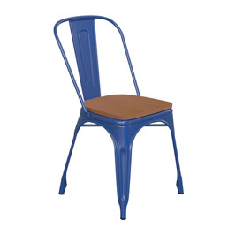 Perry Commercial Grade Blue Metal Indoor-Outdoor Stackable Chair with Teak Poly Resin Wood Seat, CH-31230-BL-PL1T-GG Perry Commercial Grade Blue Metal Indoor-Outdoor Stackable Chair with Teak Poly Resin Wood Seat, CH-31230-BL-PL1T-GG