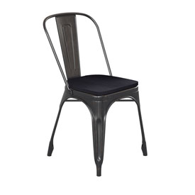 Perry Commercial Grade Black-Antique Gold Metal Indoor-Outdoor Stackable Chair with Black Poly Resin Wood Seat, CH-31230-BQ-PL1B-GG Perry Commercial Grade Black-Antique Gold Metal Indoor-Outdoor Stackable Chair with Black Poly Resin Wood Seat, CH-31230-BQ-PL1B-GG