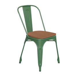 Perry Commercial Grade Green Metal Indoor-Outdoor Stackable Chair with Teak Poly Resin Wood Seat, CH-31230-GN-PL1T-GG
