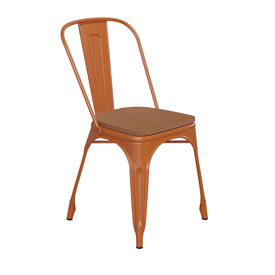 Perry Commercial Grade Orange Metal Indoor-Outdoor Stackable Chair with Teak Poly Resin Wood Seat, CH-31230-OR-PL1T-GG Perry Commercial Grade Orange Metal Indoor-Outdoor Stackable Chair with Teak Poly Resin Wood Seat, CH-31230-OR-PL1T-GG
