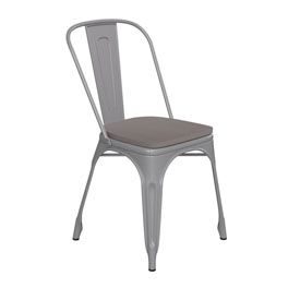 Perry Commercial Grade Silver Metal Indoor-Outdoor Stackable Chair with Gray Poly Resin Wood Seat, CH-31230-SIL-PL1G-GG Perry Commercial Grade Silver Metal Indoor-Outdoor Stackable Chair with Gray Poly Resin Wood Seat, CH-31230-SIL-PL1G-GG
