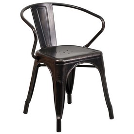 Commercial Grade Black-Antique Gold Metal Indoor-Outdoor Chair with Arms, CH-31270-BQ-GG Commercial Grade Black-Antique Gold Metal Indoor-Outdoor Chair with Arms, CH-31270-BQ-GG