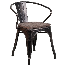 Black-Antique Gold Metal Chair with Wood Seat and Arms, CH-31270-BQ-WD-GG Black-Antique Gold Metal Chair with Wood Seat and Arms, CH-31270-BQ-WD-GG