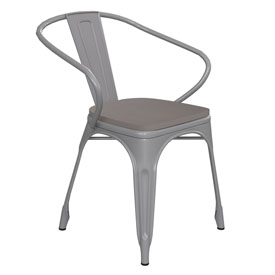 Luna Commercial Grade Silver Metal Indoor-Outdoor Chair with Arms with Gray Poly Resin Wood Seat, CH-31270-SIL-PL1G-GG Luna Commercial Grade Silver Metal Indoor-Outdoor Chair with Arms with Gray Poly Resin Wood Seat, CH-31270-SIL-PL1G-GG