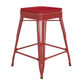 Kai Commercial Grade 24" High Backless Red Metal Indoor-Outdoor Counter Height Stool with Square Red Poly Resin Wood Seat, CH-31320-24-RED-PL2R-GG Kai Commercial Grade 24" High Backless Red Metal Indoor-Outdoor Counter Height Stool with Square Red Poly Resin Wood Seat, CH-31320-24-RED-PL2R-GG