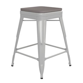 Kai Commercial Grade 24" High Backless White Metal Indoor-Outdoor Counter Height Stool with Square Gray Poly Resin Wood Seat, CH-31320-24-WH-PL2G-GG Kai Commercial Grade 24" High Backless White Metal Indoor-Outdoor Counter Height Stool with Square Gray Poly Resin Wood Seat, CH-31320-24-WH-PL2G-GG