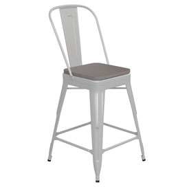 Kai Commercial Grade 24" High White Metal Indoor-Outdoor Counter Height Stool with Removable Back and Square Gray All-Weather Poly Resin Seat, CH-31320-24GB-WH-PL2G-GG Kai Commercial Grade 24" High White Metal Indoor-Outdoor Counter Height Stool with Removable Back and Square Gray All-Weather Poly Resin Seat, CH-31320-24GB-WH-PL2G-GG