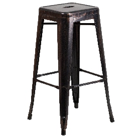 Commercial Grade 30" High Backless Black-Antique Gold Metal Indoor-Outdoor Barstool with Square Seat, CH-31320-30-BQ-GG Commercial Grade 30" High Backless Black-Antique Gold Metal Indoor-Outdoor Barstool with Square Seat, CH-31320-30-BQ-GG