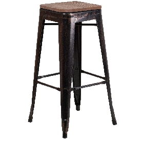 30" High Backless Black-Antique Gold Metal Barstool with Square Wood Seat, CH-31320-30-BQ-WD-GG 30" High Backless Black-Antique Gold Metal Barstool with Square Wood Seat, CH-31320-30-BQ-WD-GG