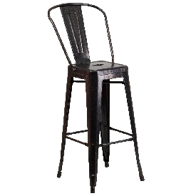 Commercial Grade 30" High Black-Antique Gold Metal Indoor-Outdoor Barstool with Removable Back, CH-31320-30GB-BQ-GG Commercial Grade 30" High Black-Antique Gold Metal Indoor-Outdoor Barstool with Removable Back, CH-31320-30GB-BQ-GG