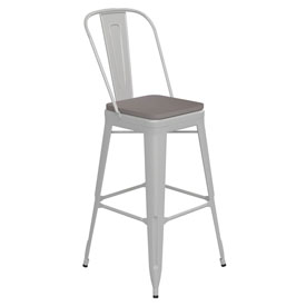 Kai Commercial Grade 30" High White Metal Indoor-Outdoor Bar Height Stool with Removable Back and Gray All-Weather Poly Resin Seat, CH-31320-30GB-WH-PL2G-GG Kai Commercial Grade 30" High White Metal Indoor-Outdoor Bar Height Stool with Removable Back and Gray All-Weather Poly Resin Seat, CH-31320-30GB-WH-PL2G-GG