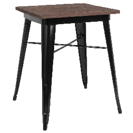23.5" Square Black Metal Indoor Table with Walnut Rustic Wood Top, CH-31330-29M1-BK-GG