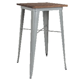 23.5" Square Silver Metal Indoor Bar Height Table with Walnut Rustic Wood Top, CH-31330-40M1-SIL-GG