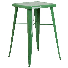 Commercial Grade 23.75" Square Green Metal Indoor-Outdoor Bar Height Table, CH-31330-GN-GG