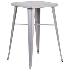 Commercial Grade 23.75" Square Silver Metal Indoor-Outdoor Bar Height Table, CH-31330-SIL-GG