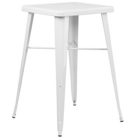 Commercial Grade 23.75" Square White Metal Indoor-Outdoor Bar Height Table, CH-31330-WH-GG