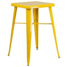 Commercial Grade 23.75" Square Yellow Metal Indoor-Outdoor Bar Height Table, CH-31330-YL-GG