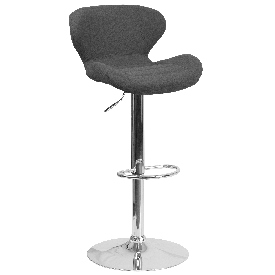 Contemporary Charcoal Fabric Adjustable Height Barstool with Curved Back and Chrome Base, CH-321-BKFAB-GG Contemporary Charcoal Fabric Adjustable Height Barstool with Curved Back and Chrome Base, CH-321-BKFAB-GG