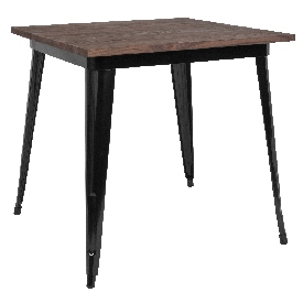 31.5" Square Black Metal Indoor Table with Walnut Rustic Wood Top, CH-51040-29M1-BK-GG