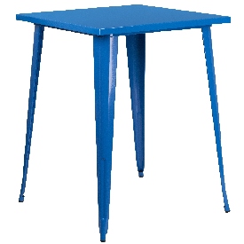 Commercial Grade 31.5" Square Blue Metal Indoor-Outdoor Bar Height Table, CH-51040-40-BL-GG