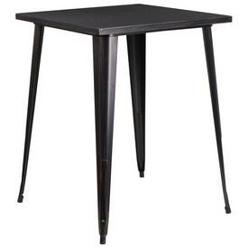 Commercial Grade 31.5" Square Black-Antique Gold Metal Indoor-Outdoor Bar Height Table, CH-51040-40-BQ-GG