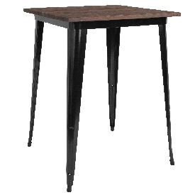 31.5" Square Black Metal Indoor Bar Height Table with Walnut Rustic Wood Top, CH-51040-40M1-BK-GG