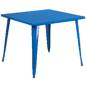Commercial Grade 35.5" Square Blue Metal Indoor-Outdoor Table, CH-51050-29-BL-GG
