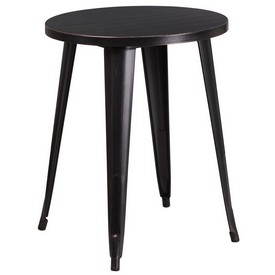 Commercial Grade 24" Round Black-Antique Gold Metal Indoor-Outdoor Table, CH-51080-29-BQ-GG