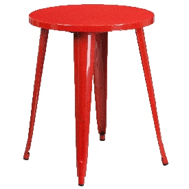 Commercial Grade 24" Round Red Metal Indoor-Outdoor Table, CH-51080-29-RED-GG