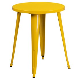 Commercial Grade 24" Round Yellow Metal Indoor-Outdoor Table, CH-51080-29-YL-GG