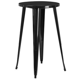 Commercial Grade 24" Round Black Metal Indoor-Outdoor Bar Height Table, CH-51080-40-BK-GG