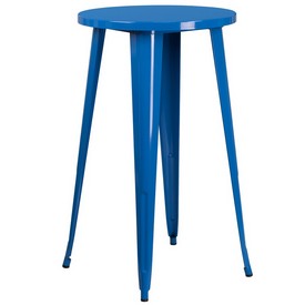 Commercial Grade 24" Round Blue Metal Indoor-Outdoor Bar Height Table, CH-51080-40-BL-GG