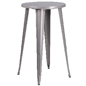 Commercial Grade 24" Round Silver Metal Indoor-Outdoor Bar Height Table, CH-51080-40-SIL-GG