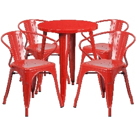 Commercial Grade 24" Round Red Metal Indoor-Outdoor Table Set with 4 Arm Chairs, CH-51080TH-4-18ARM-RED-GG