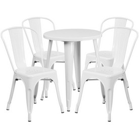 Commercial Grade 24" Round White Metal Indoor-Outdoor Table Set with 4 Cafe Chairs, CH-51080TH-4-18CAFE-WH-GG