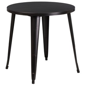 Commercial Grade 30" Round Black-Antique Gold Metal Indoor-Outdoor Table, CH-51090-29-BQ-GG