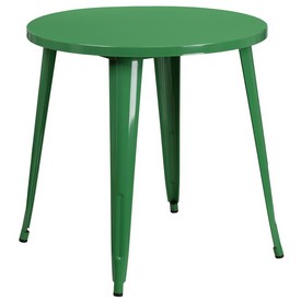 Commercial Grade 30" Round Green Metal Indoor-Outdoor Table, CH-51090-29-GN-GG