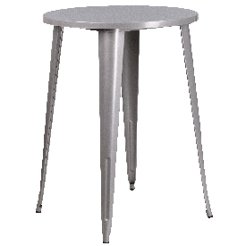 Commercial Grade 30" Round Silver Metal Indoor-Outdoor Bar Height Table, CH-51090-40-SIL-GG