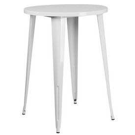 Commercial Grade 30" Round White Metal Indoor-Outdoor Bar Height Table, CH-51090-40-WH-GG