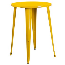Commercial Grade 30" Round Yellow Metal Indoor-Outdoor Bar Height Table, CH-51090-40-YL-GG