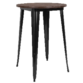 30" Round Black Metal Indoor Bar Height Table with Walnut Rustic Wood Top, CH-51090-40M1-BK-GG