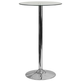 23.5'' Round Glass Table with 35.5''H Chrome Base, CH-6-GG