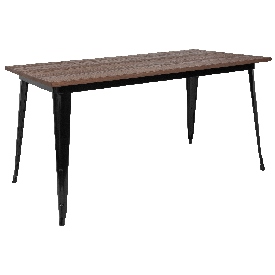 30.25" x 60" Rectangular Black Metal Indoor Table with Walnut Rustic Wood Top, CH-61010-29M1-BK-GG